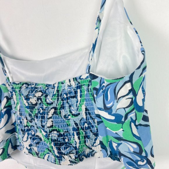 NWT Midnight Sky Floral Linen Blend Bustier Crop Top Blue Green Size Large L NEW - Picture 8 of 9